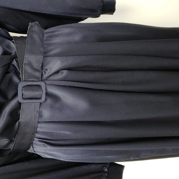 Vintage 80s Alison J. Satin Wrap Surplus Midi Dress Navy Long Sleeve XL VGUC - Picture 4 of 17